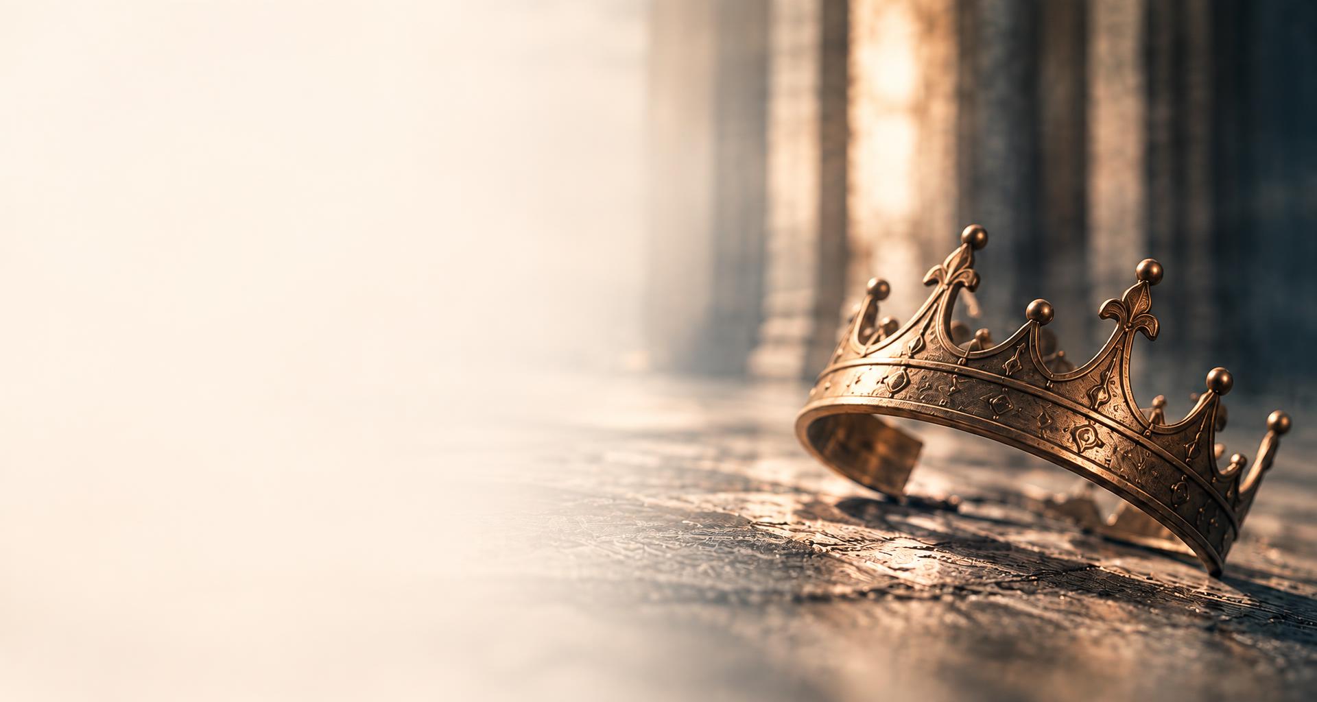A fallen bronze crown on a stone ledge, symbolizing authority and vulnerability